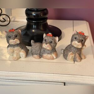 Set Of 3 Vintage Homco Yorkshire Terrier Puppies Dogs 1475 Malaysia 3" Yorkies